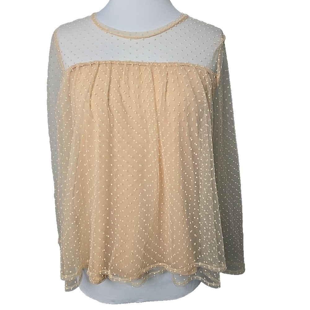 Banana Republic Beige Tiered Tulle BabyDoll Top‎ Petite Small PS